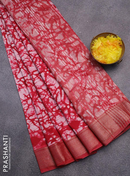 Semi gadwal saree maroon with allover batik prints and zari woven border