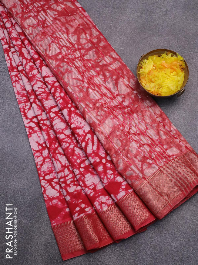 Semi gadwal saree maroon with allover batik prints and zari woven border