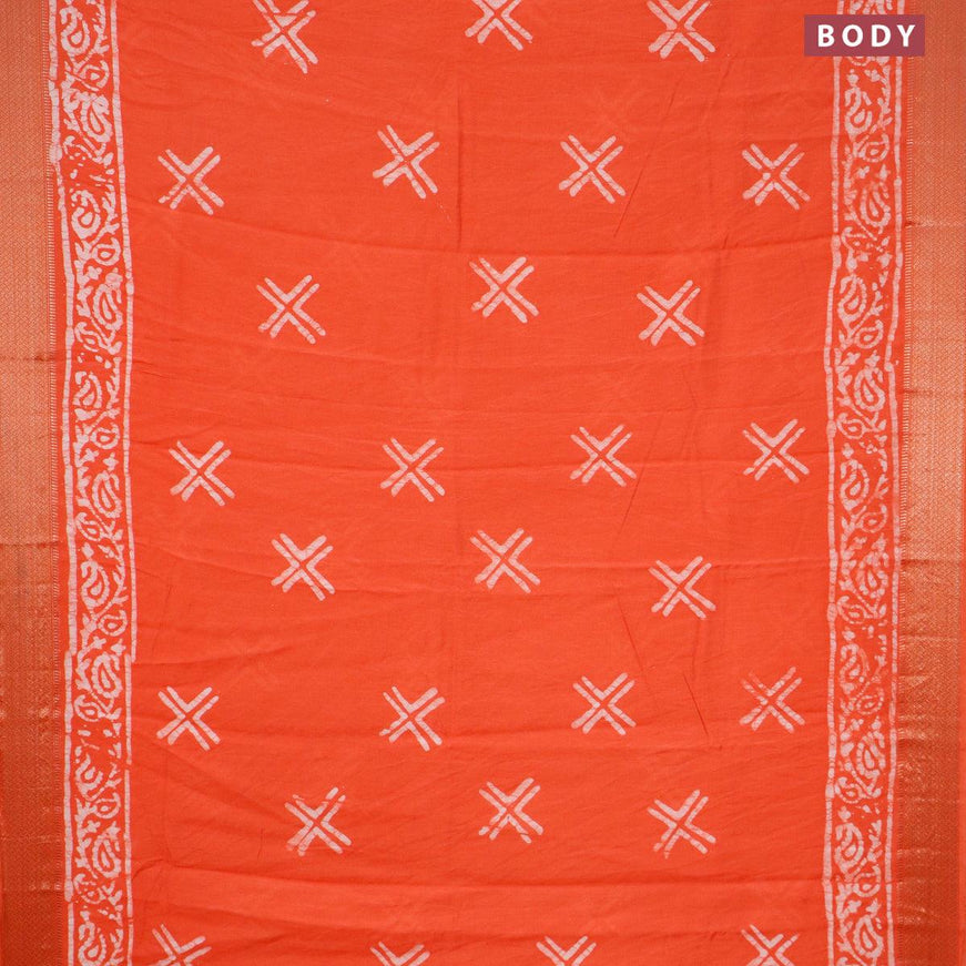 Semi gadwal saree orange with allover batik prints and zari woven border