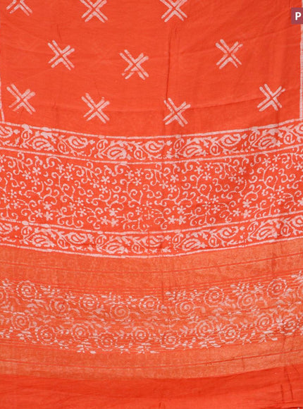 Semi gadwal saree orange with allover batik prints and zari woven border