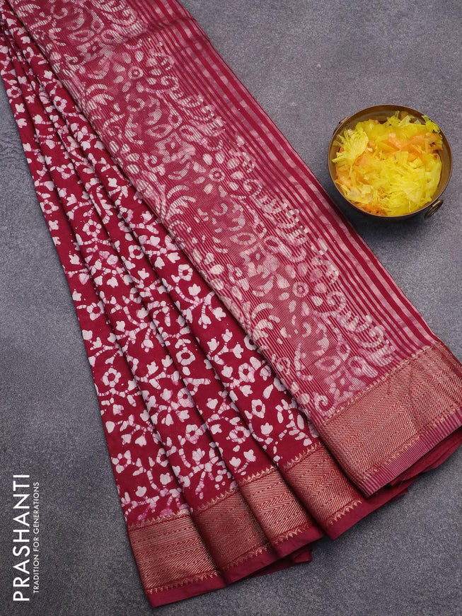 Semi gadwal saree maroon with allover batik prints and zari woven border