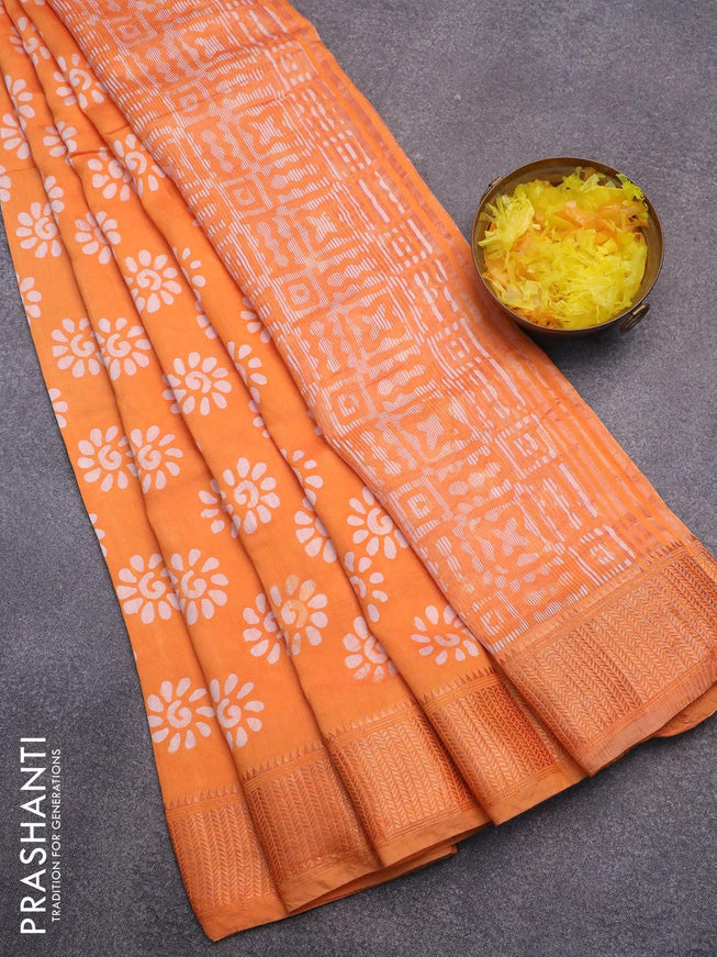 Semi gadwal saree orange with allover batik prints and zari woven border