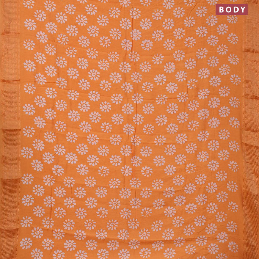 Semi gadwal saree orange with allover batik prints and zari woven border