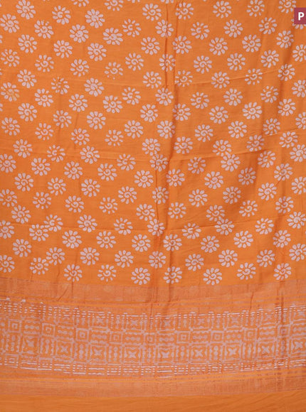 Semi gadwal saree orange with allover batik prints and zari woven border