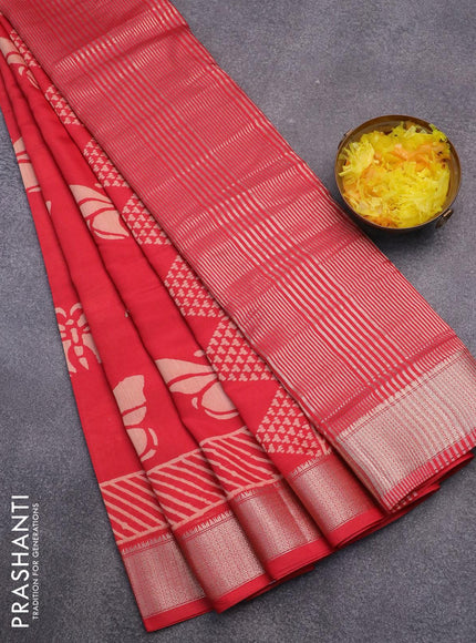 Semi gadwal saree red with butterfly butta prints and zari woven border