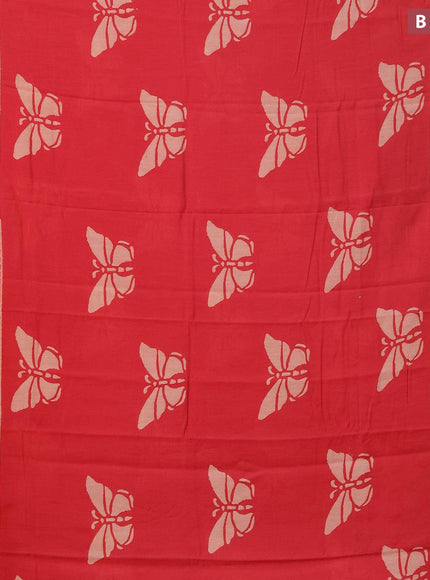 Semi gadwal saree red with butterfly butta prints and zari woven border