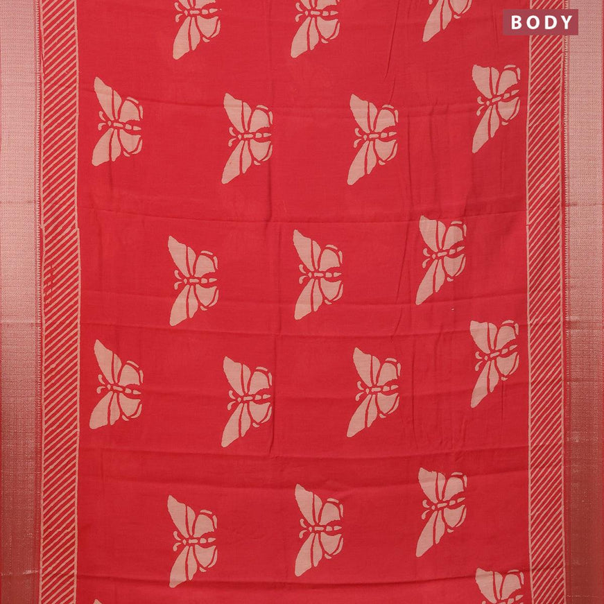 Semi gadwal saree red with butterfly butta prints and zari woven border