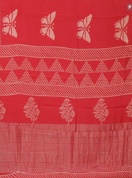 Semi gadwal saree red with butterfly butta prints and zari woven border