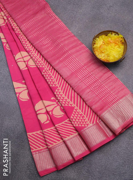 Semi gadwal saree pink with butterfly butta prints and zari woven border