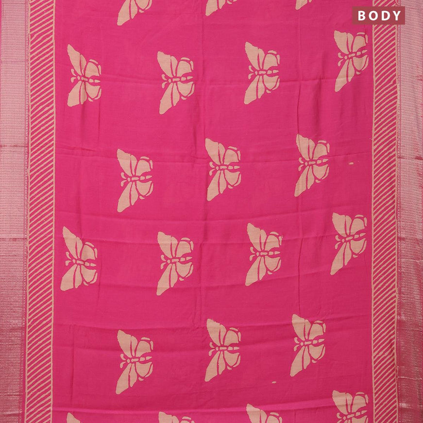 Semi gadwal saree pink with butterfly butta prints and zari woven border