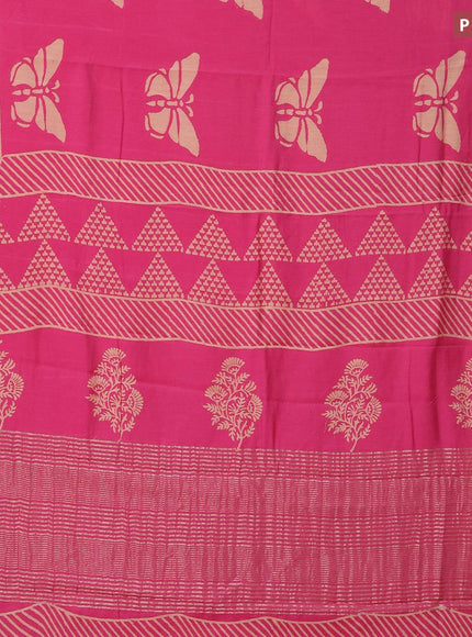 Semi gadwal saree pink with butterfly butta prints and zari woven border