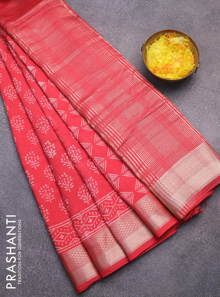 Semi gadwal saree red shade with butta prints and zari woven border