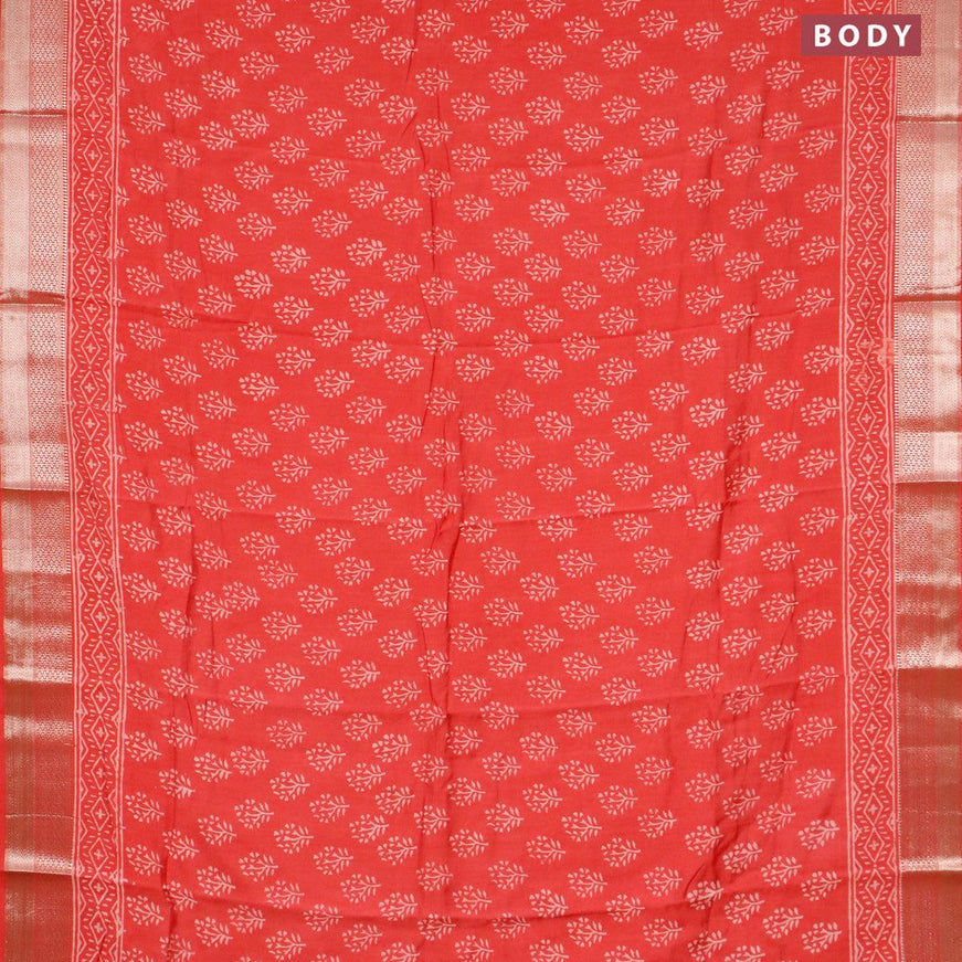 Semi gadwal saree red shade with butta prints and zari woven border