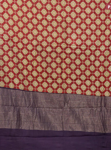 Semi gadwal saree maroon and blue with butta prints and zari woven border