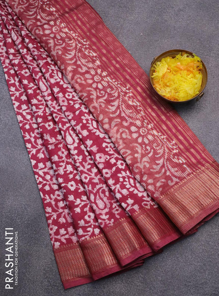 Semi gadwal saree maroon with allover batik prints and zari woven border