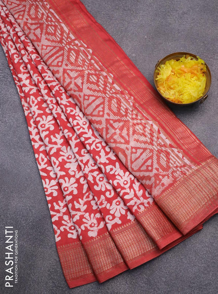 Semi gadwal saree red shade with allover batik prints and zari woven border