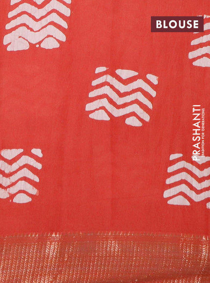 Semi gadwal saree red shade with allover batik prints and zari woven border