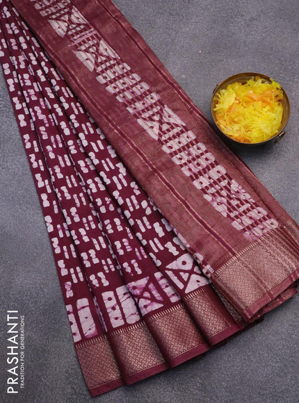 Semi gadwal saree wine shade with allover batik prints and zari woven border