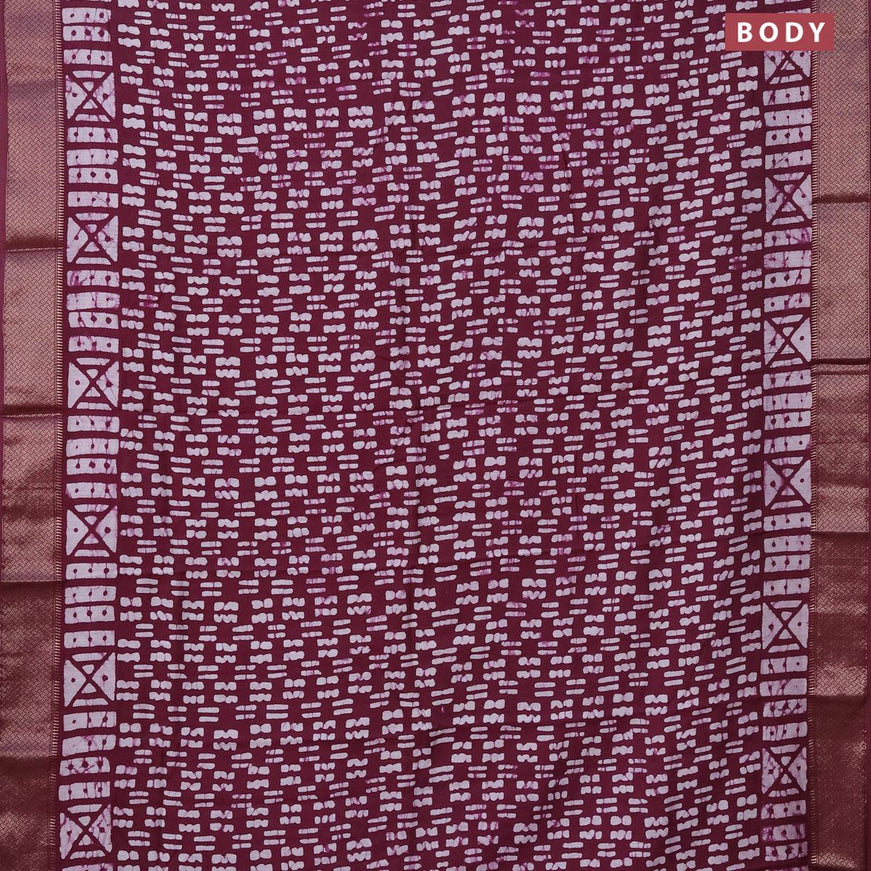 Semi gadwal saree wine shade with allover batik prints and zari woven border