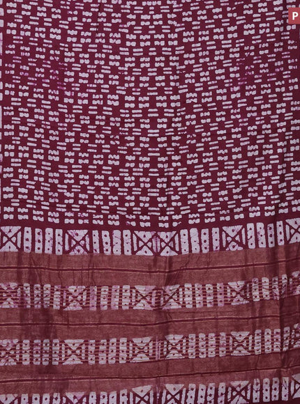 Semi gadwal saree wine shade with allover batik prints and zari woven border