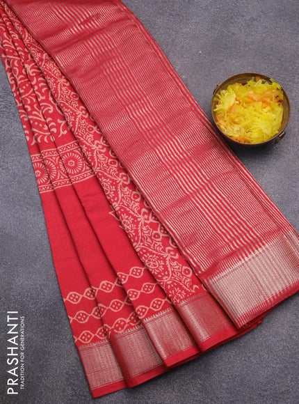 Semi gadwal saree red with floral prints and zari woven border