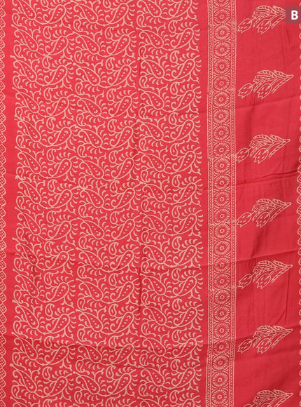 Semi gadwal saree red with floral prints and zari woven border