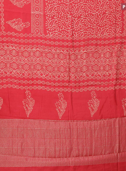 Semi gadwal saree red with floral prints and zari woven border