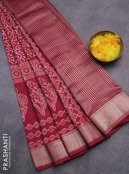 Semi gadwal saree maroon with floral prints and zari woven border