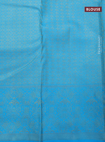 Pure kanjivaram tissue silk saree dual shade of light green and blue with allover zari woven paisley butta weaves and rich zari woven border