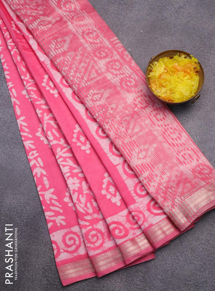 Semi gadwal saree light pink and off white with allover batik prints and zari woven border