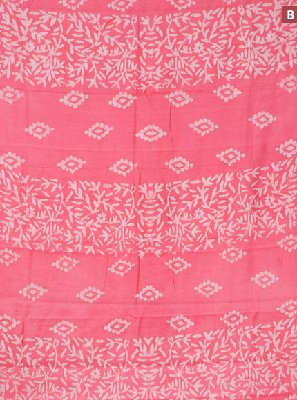 Semi gadwal saree light pink and off white with allover batik prints and zari woven border