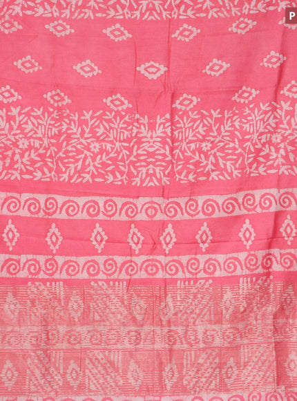 Semi gadwal saree light pink and off white with allover batik prints and zari woven border