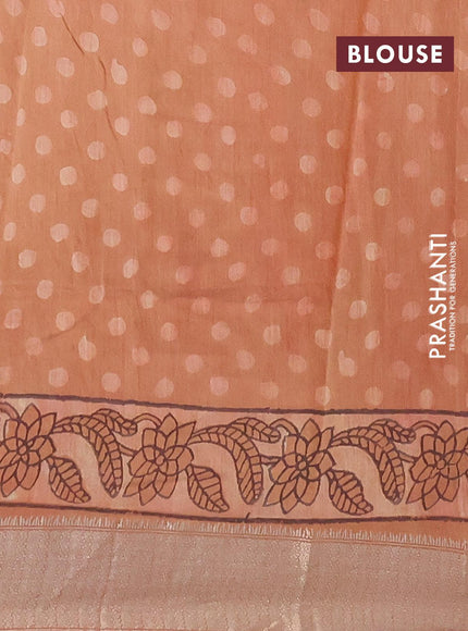 Semi gadwal saree sandal and peach shade with allover floral prints and zari woven border