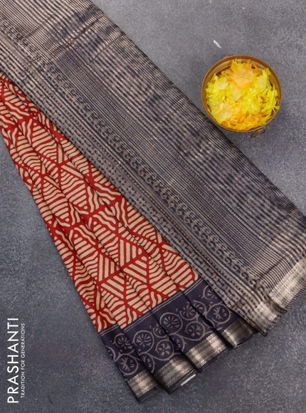 Semi gadwal saree maroon and black with allover geometric prints and zari woven border