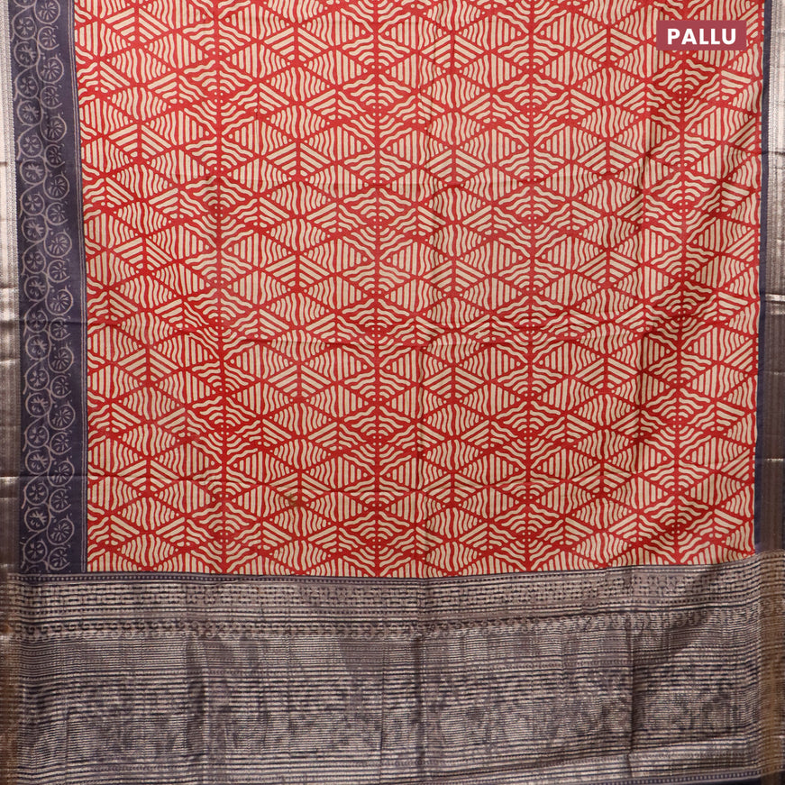 Semi gadwal saree maroon and black with allover geometric prints and zari woven border