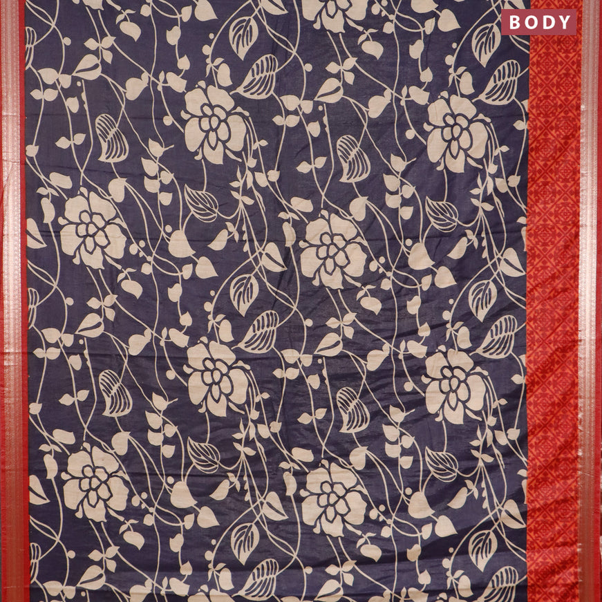 Semi gadwal saree navy blue shade and maroon with allover prints and zari woven border
