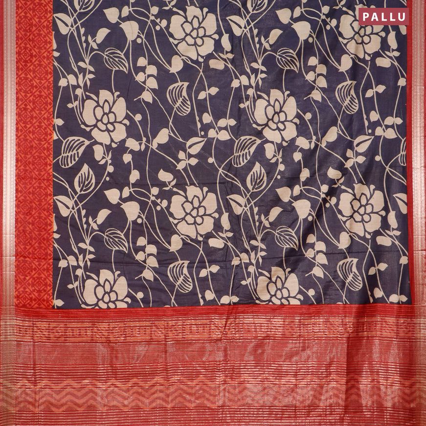 Semi gadwal saree navy blue shade and maroon with allover prints and zari woven border