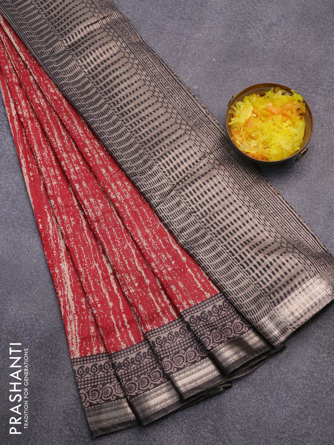 Semi gadwal saree maroon and black with allover prints and zari woven border