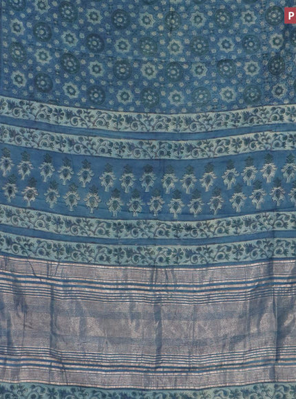 Semi gadwal saree blue shade with allover ajrakh prints and zari woven border