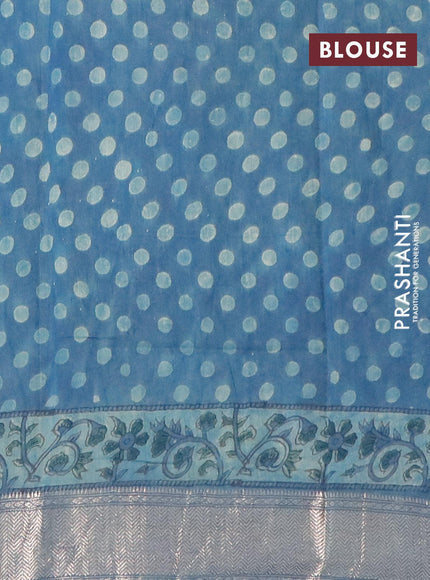 Semi gadwal saree blue shade with allover ajrakh prints and zari woven border