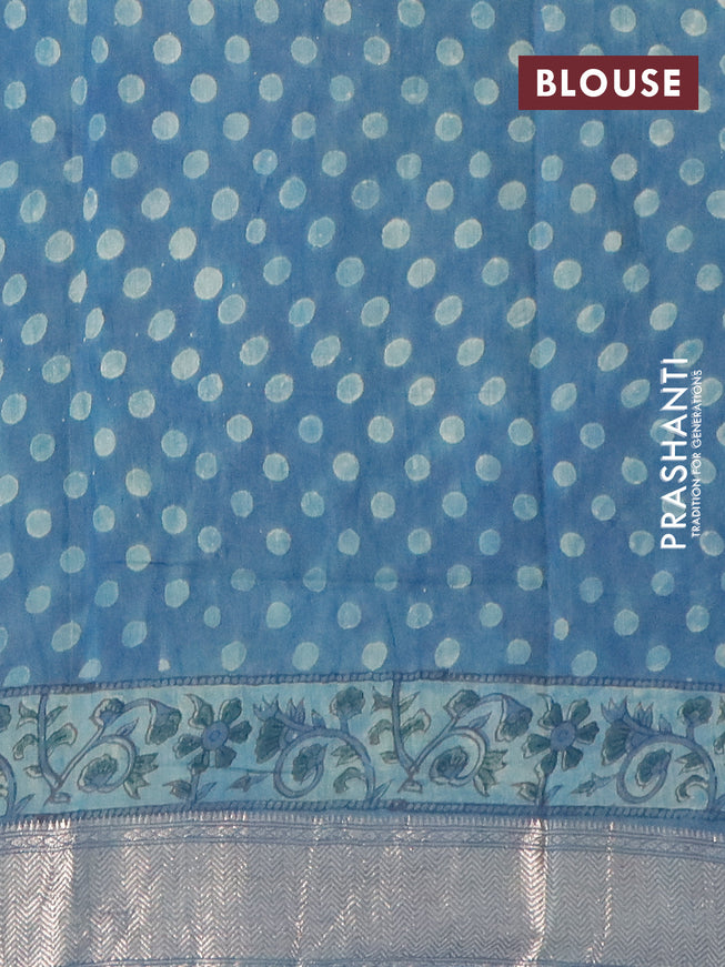 Semi gadwal saree blue shade with allover ajrakh prints and zari woven border