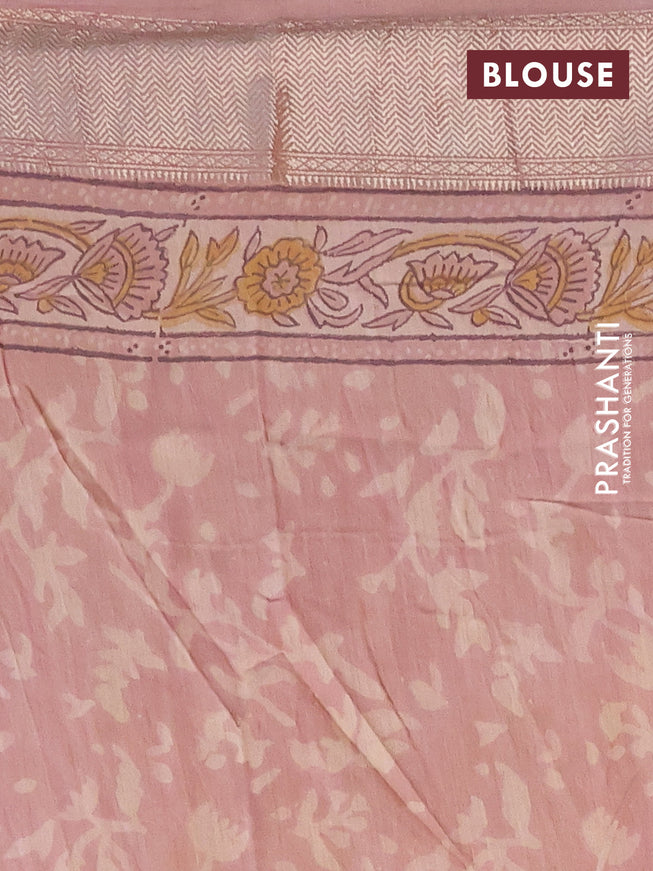 Semi gadwal saree peach shade with allover floral prints and zari woven border