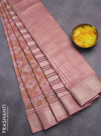 Semi gadwal saree pastel pink with allover floral prints and zari woven border