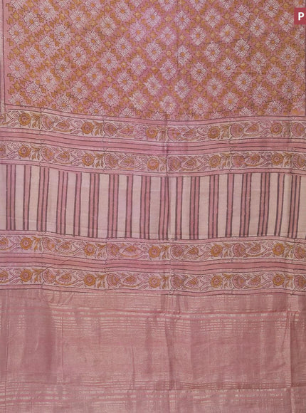 Semi gadwal saree pastel pink with allover floral prints and zari woven border