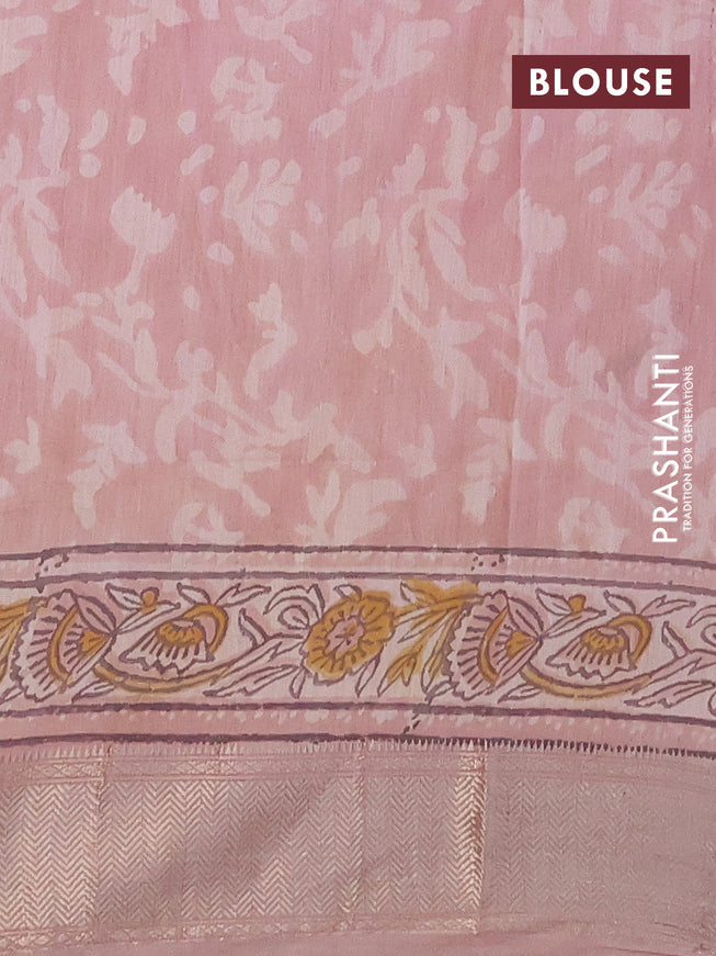 Semi gadwal saree pastel pink with allover floral prints and zari woven border
