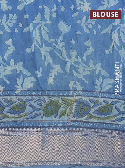 Semi gadwal saree blue with allover floral prints and zari woven border