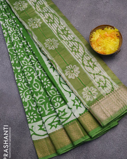 Semi gadwal saree green with allover butta prints and zari woven border