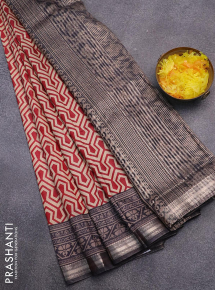 Semi gadwal saree beige maroon and black with allover geometric prints and zari woven border