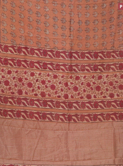 Semi gadwal saree peach orange with allover floral butta prints and zari woven border