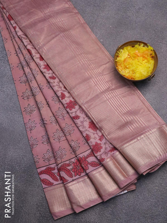 Semi gadwal saree pastel purple with allover floral butta prints and zari woven border